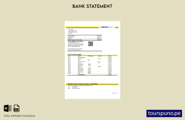 Plantilla de extracto bancario Andorra MoraBank lista para imprimir